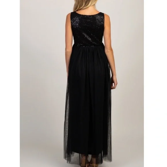 PinkBlush tulle maternity gown maxi dress Sparkle Black Medium Picture Baby Bump - Picture 3 of 10